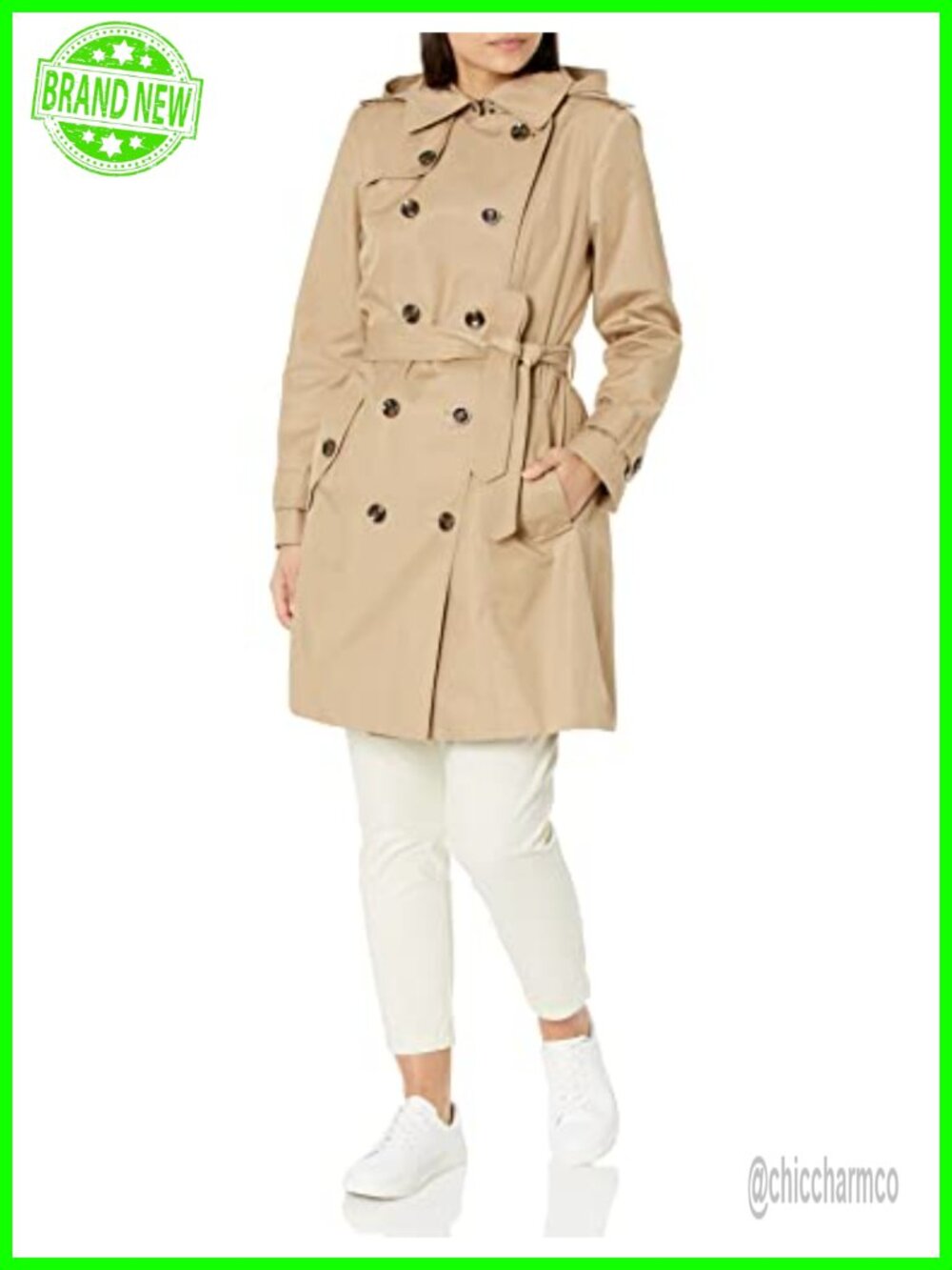 Double Breasted Short Trenchcoat with Belt Removable Hood